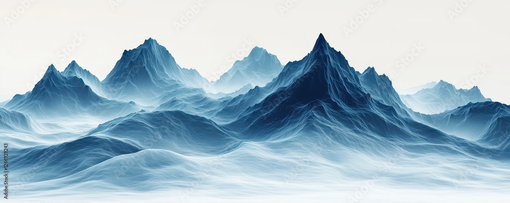 Fototapeta premium Serene Blue Mountain Range with Misty Atmosphere at Dawn