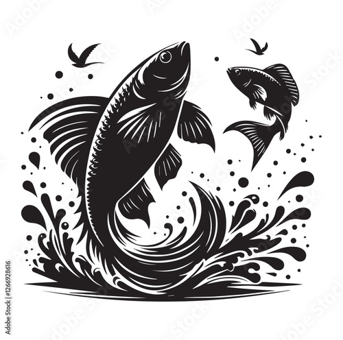 Fish jumping vector silhouette SH