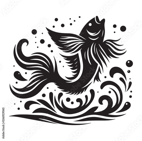 Fish jumping vector silhouette SH