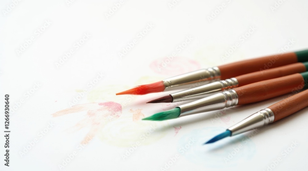 Obraz premium Neatly Arranged Watercolor Paintbrushes with Colorful Tips