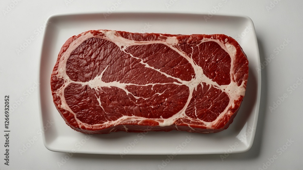 Fototapeta premium Raw Steak with Rich Marbling on Simple White Plate