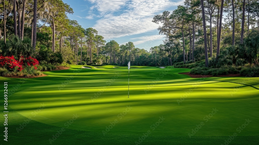 Naklejka premium Serene Golf Course Green Landscape Under a Sunny Sky