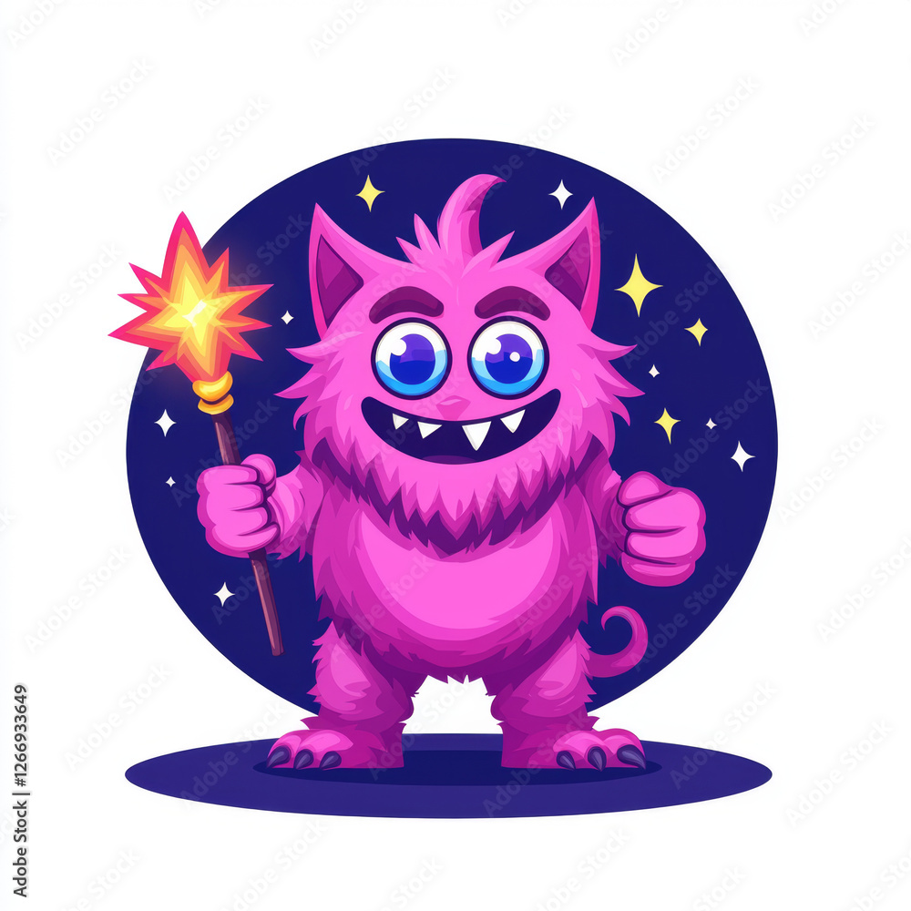 Cute Pink Cartoon Furry Cat with a Playful Look Cute Pink Cartoon Furry Cat with a Playful Look