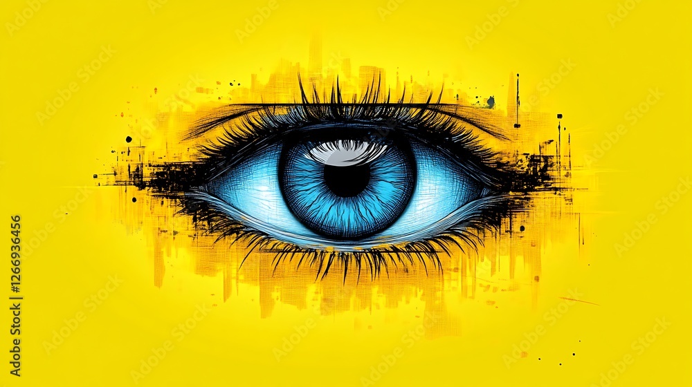 Fototapeta premium Vivid Blue Eye Cityscape Abstract Art