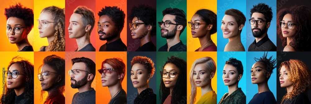 Obraz premium Diverse Generational Portraits Collage of Happy People in Modern Society