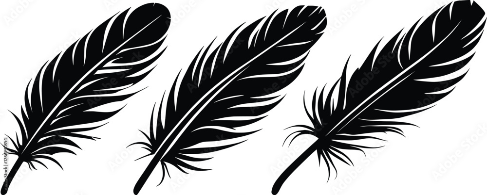 Obraz premium Minimalist Black Silhouette Feather set On White Background