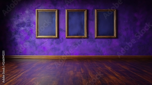 Mysterious Purple Room Three Empty Frames. AI Generated