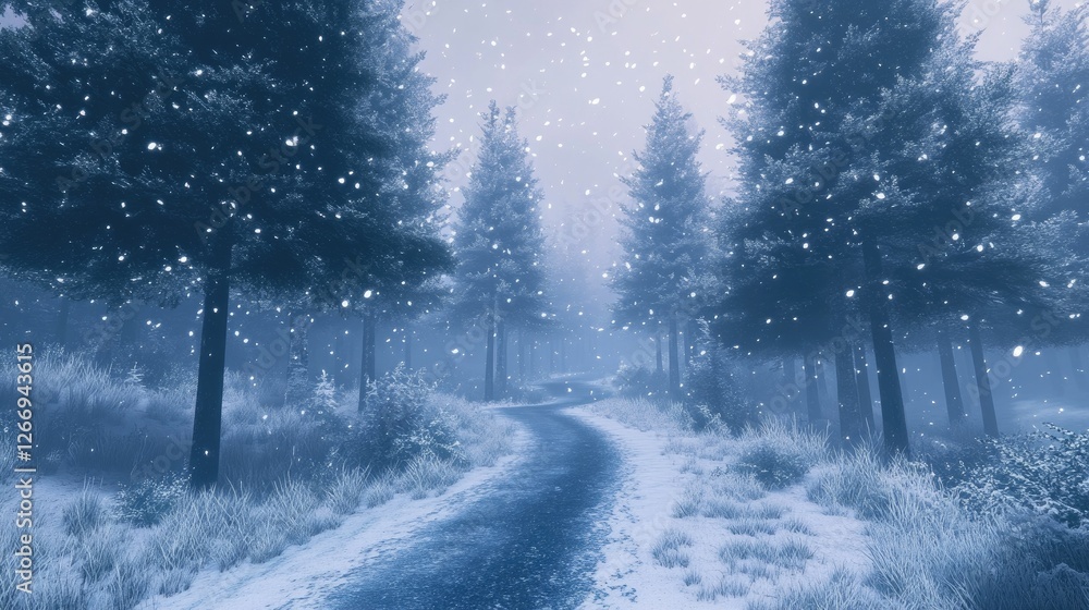 Snowy Path Winding Through A Serene Winter Forest Snowy Path Winding Through A Serene Winter Forest