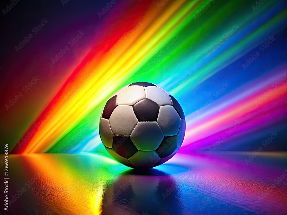 Obraz premium Minimalist football photo: vibrant rainbow soccer ball, abstract art.