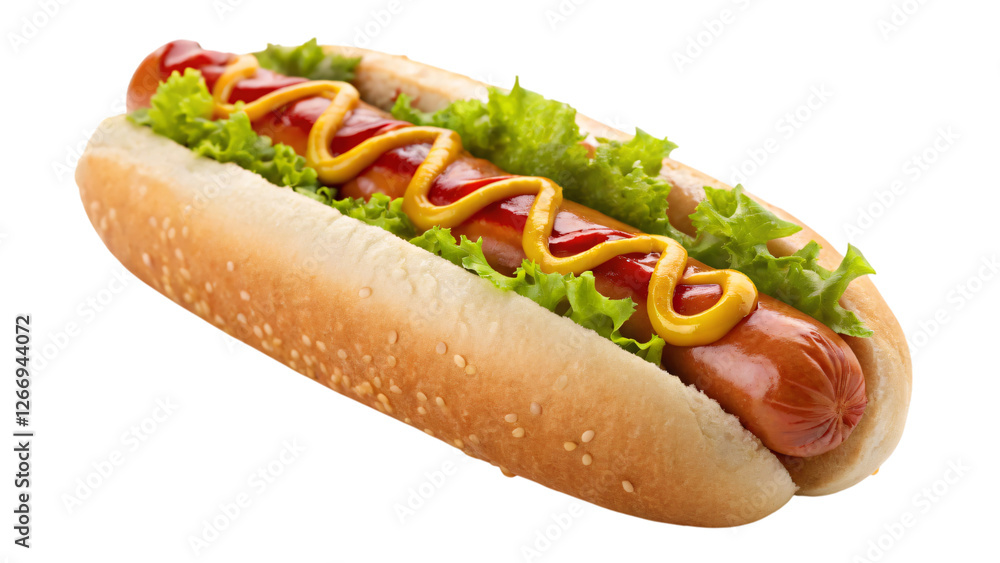hot dog with mustard and ketchup isolated on white hot dog with mustard and ketchup isolated on white