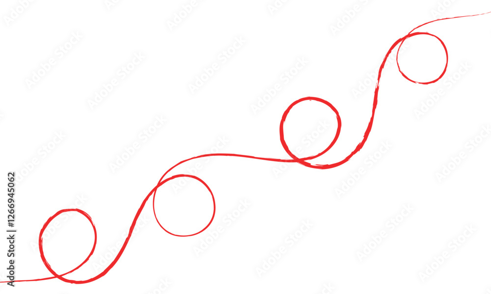 Red thread isolates on a white background. Red silk thread looped in a circle form, symbolizing vector thread of fate in Chinese tradition. .Line of red yarn, long red thread. Red thread isolates on a white background. Red silk thread looped in a circle form, symbolizing vector thread of fate in Chinese tradition. .Line of red yarn, long red thread.