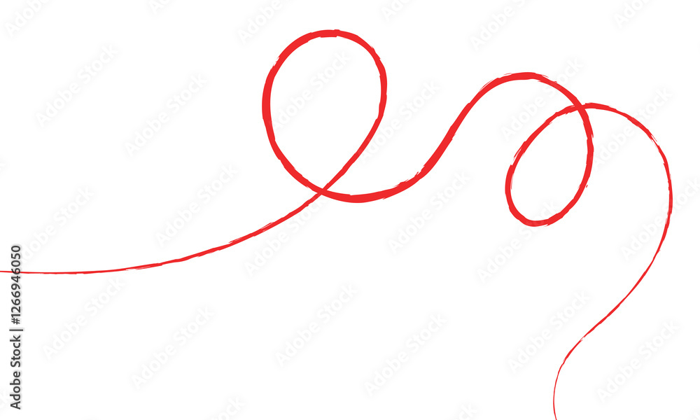 Red thread isolates on a white background. Red silk thread looped in a circle form, symbolizing vector thread of fate in Chinese tradition. .Line of red yarn, long red thread. Red thread isolates on a white background. Red silk thread looped in a circle form, symbolizing vector thread of fate in Chinese tradition. .Line of red yarn, long red thread.