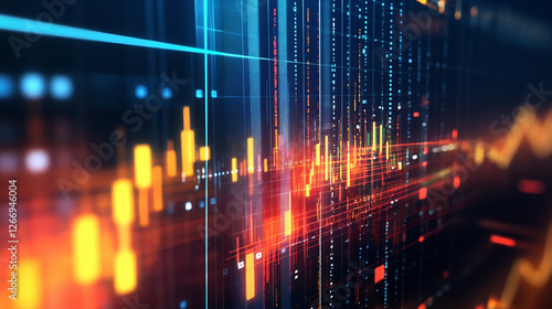 Futuristic financial chart with glowing candlestick graph, illustrating stock market trends and data analytics