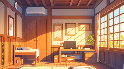 Luxury Anime Bedroom Interior with Elegant Furniture and Natural Light