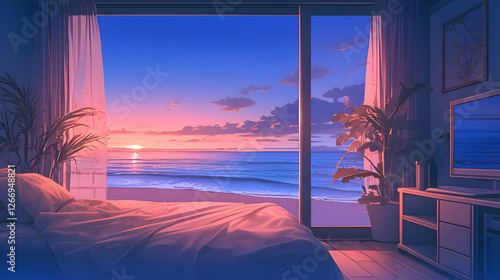 anime bedroom by the beach