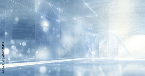 Futuristic Technology Abstract Network Mesh with Geometric Shapes and Soft Blue White Light 3D Illustration