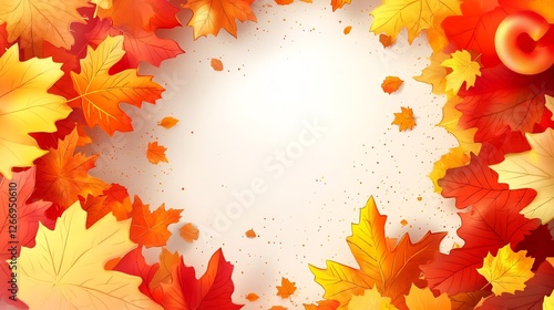 Vibrant autumn leaves frame a bright background creating a cheerful fall design. AI Generated