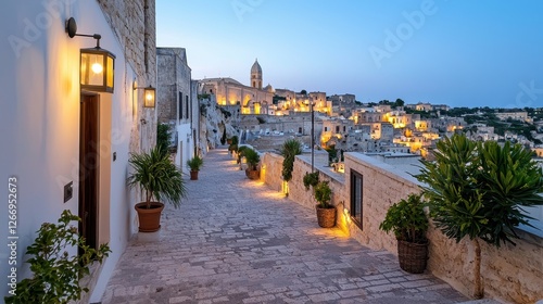 Fototapeta Naklejka Na Ścianę i Meble -  Evening stroll through historic streets matera italy travel photography scenic environment serene viewpoint
