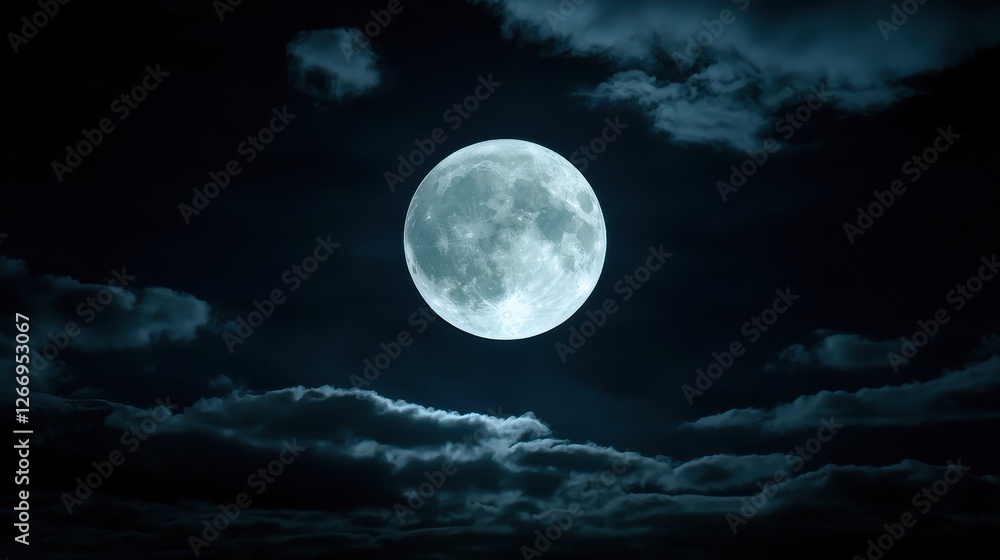 Fototapeta premium Illuminating full moon over cloudy night sky nature photography atmospheric landscape serene viewpoint dreamy concept
