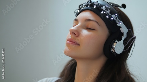 Serene Woman Undergoing EEG Neurofeedback Therapy