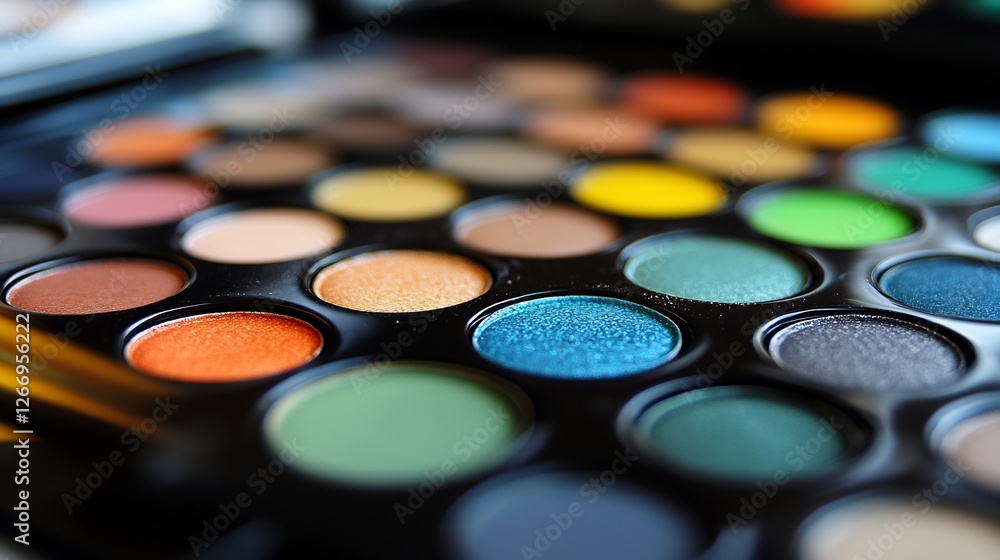 Vibrant eyeshadow palette displays richly pigmented colors close-up. AI Generated Vibrant eyeshadow palette displays richly pigmented colors close-up. AI Generated