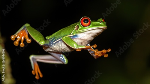 Red-eyed Tree Frog Leaping in Rainforest