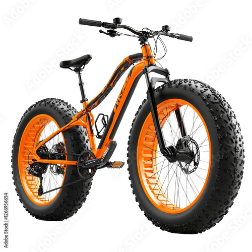 Fat bike with large tires, orange and black design, outdoor cycling photo