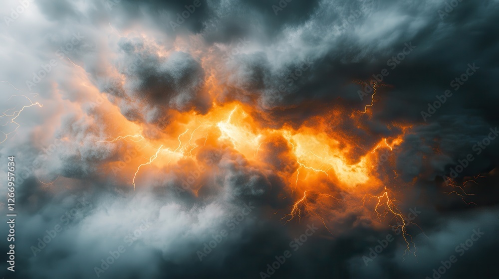 Dramatic Supercell Clouds with Lightning Strikes Dramatic Supercell Clouds with Lightning Strikes