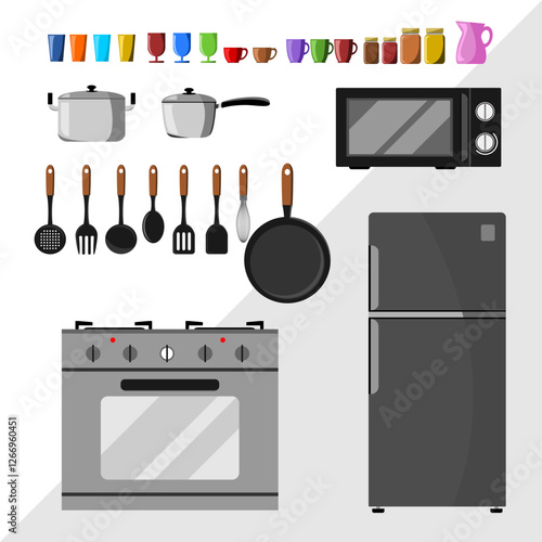 Kitchen and home appliances icons set. Vector illustration in flat style