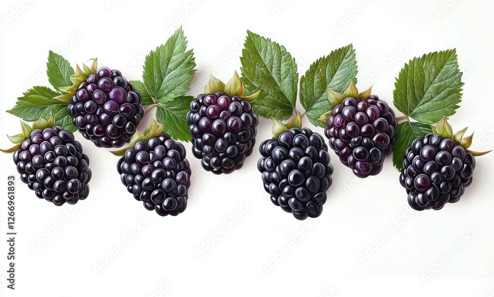 Fresh Ripe Blackberries Flying on White Background Fresh Ripe Blackberries Flying on White Background