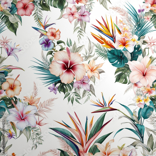 Trendy Floral pattern in the many kind of flowers. Tropical botanical . Seamless vector texture. Elegant template for fashion prints. Printing with in hand drawn style on white background.
