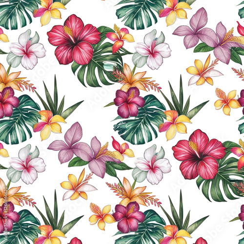 Trendy Floral pattern in the many kind of flowers. Tropical botanical . Seamless vector texture. Elegant template for fashion prints. Printing with in hand drawn style on white background.
