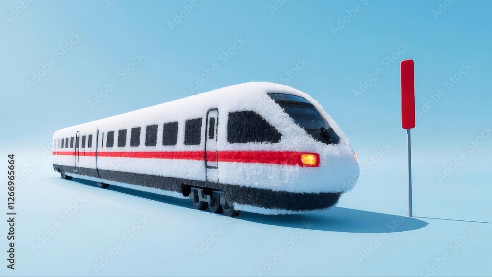 Snowy train, winter station, delay signal Snowy train, winter station, delay signal