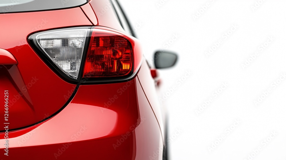Brandless Red Compact Car Rear Close-Up Featuring a Modern Taillight Design on a White Background Brandless Red Compact Car Rear Close-Up Featuring a Modern Taillight Design on a White Background