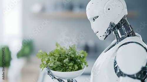 Futuristic Boston Dynamics Robot Cooking Dinner in a Modern Kitchen
 photo