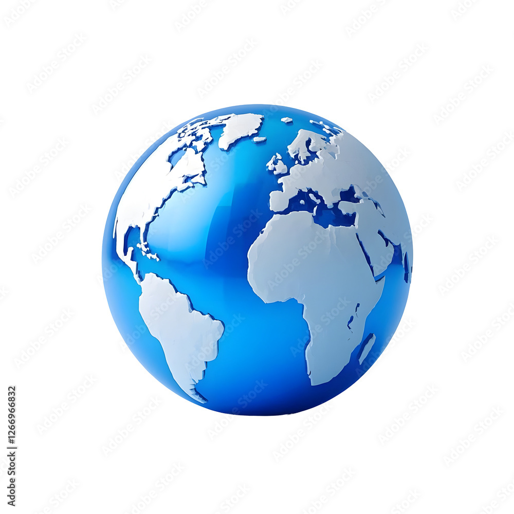 A highly detailed 3D-rendered globe icon, rotating slightly with a glossy, semi-reflective A highly detailed 3D-rendered globe icon, rotating slightly with a glossy, semi-reflective