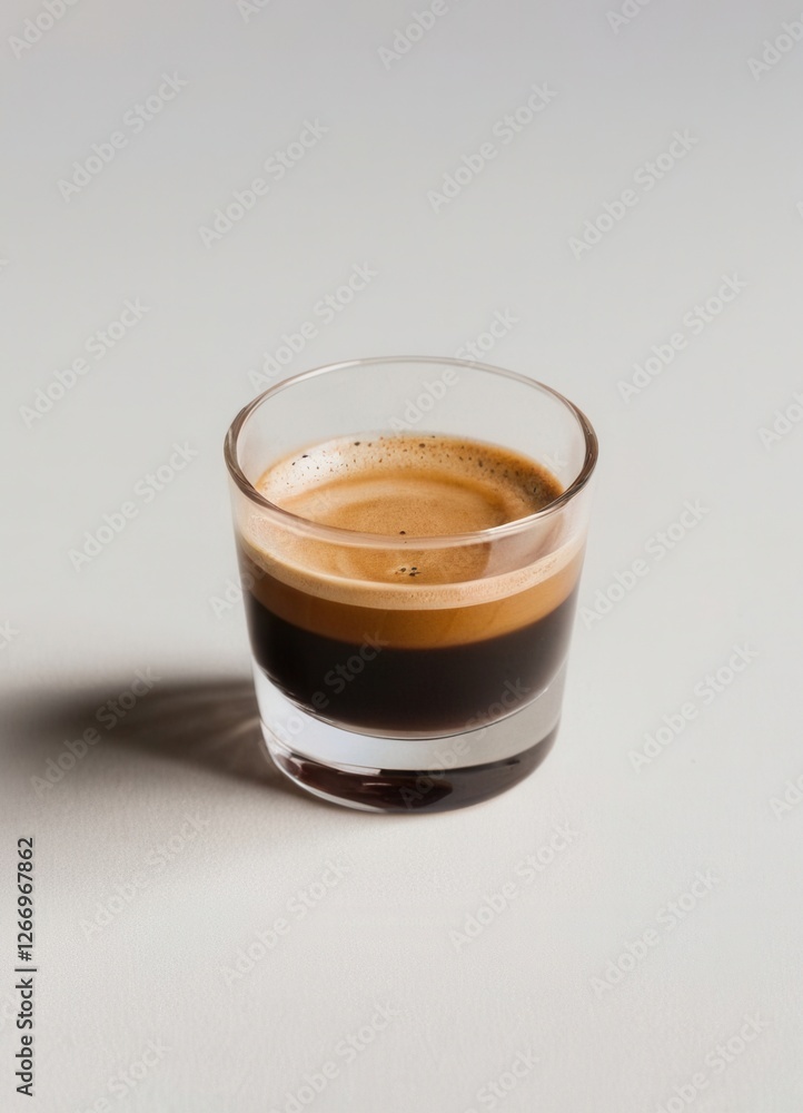 Espresso shot in a small glass In a casual cafe atmosphere Espresso shot in a small glass In a casual cafe atmosphere