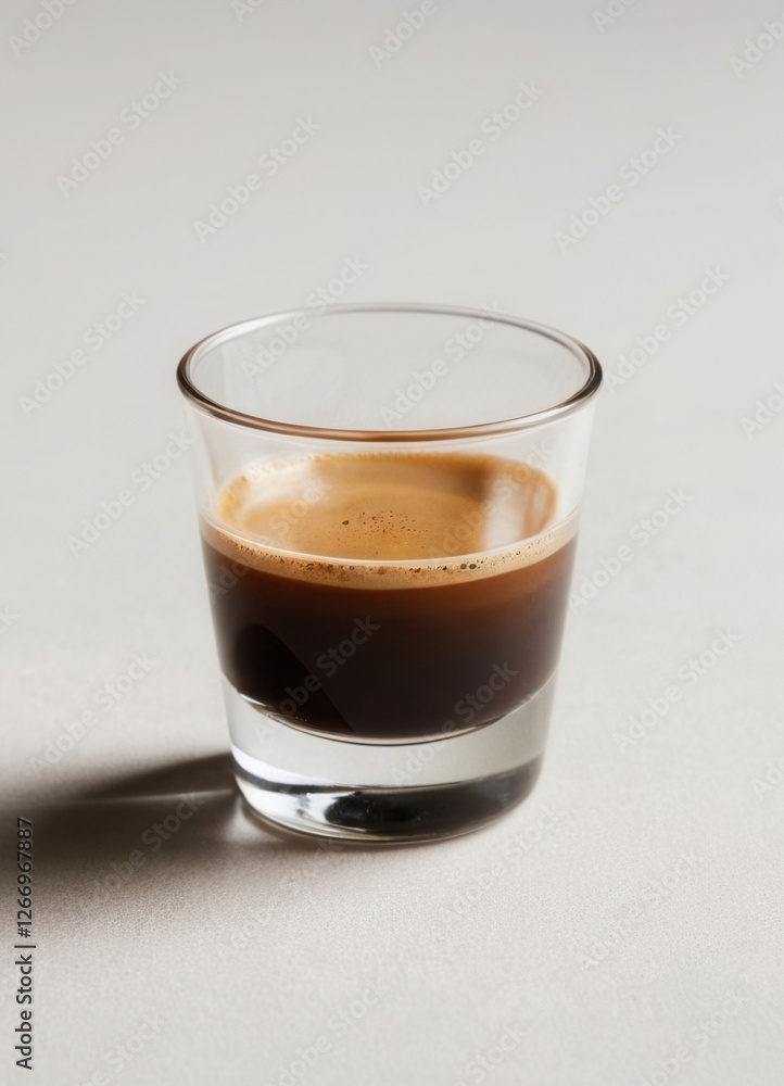 Espresso shot in a small glass In a casual cafe atmosphere Espresso shot in a small glass In a casual cafe atmosphere