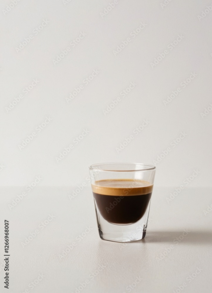 Espresso shot in a small glass In a casual cafe atmosphere Espresso shot in a small glass In a casual cafe atmosphere