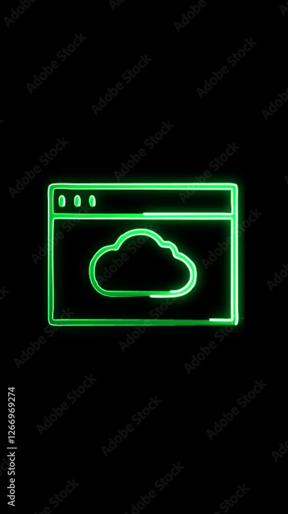 web cloud icon animation green color neon on black background web cloud icon animation green color neon on black background
