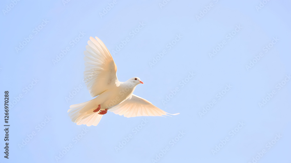 Close-up of a White Dove Flying Against a Clear Blue Sky
Close-up of a White Dove Flying Against a Clear Blue Sky