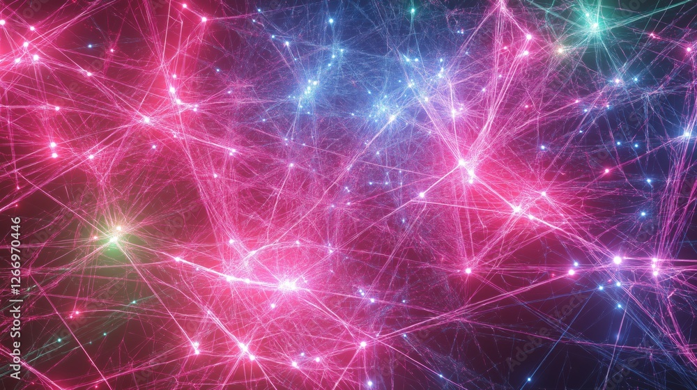 Fototapeta premium Intricate neon digital network with glowing nodes and interconnected lines