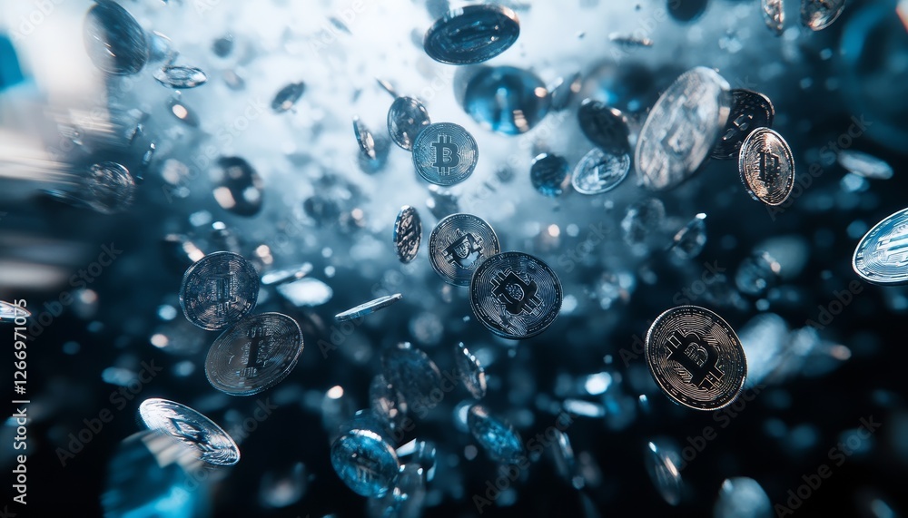 Futuristic cityscape, AI-generated coins cascading through urban streets, vibrant neon lights, advanced technology, dynamic atmosphere Futuristic cityscape, AI-generated coins cascading through urban streets, vibrant neon lights, advanced technology, dynamic atmosphere
