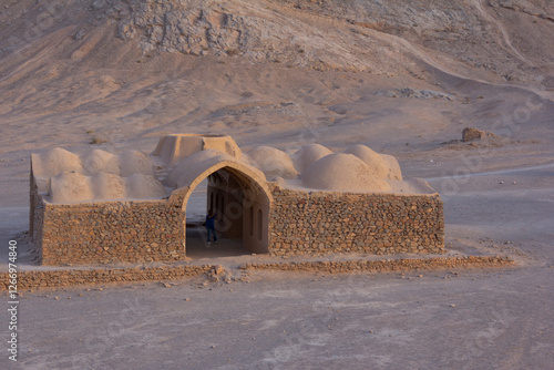 Ruins of the buildings around the Zoroastrian towers of silence in Yazd, Iran.  photo