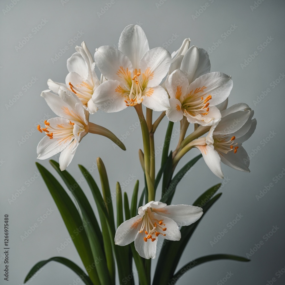 A delicate white clivia flower with soft pastel shading. A delicate white clivia flower with soft pastel shading.