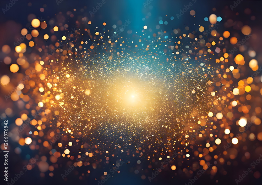 Fototapeta premium Golden glitter particles in a radiant abstract background with shimmer.