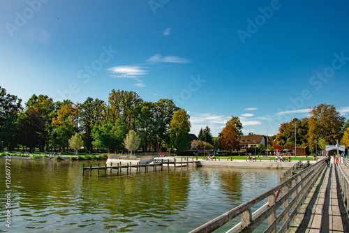 Scenic Lake Promenade in Bavaria on a Sunny Day