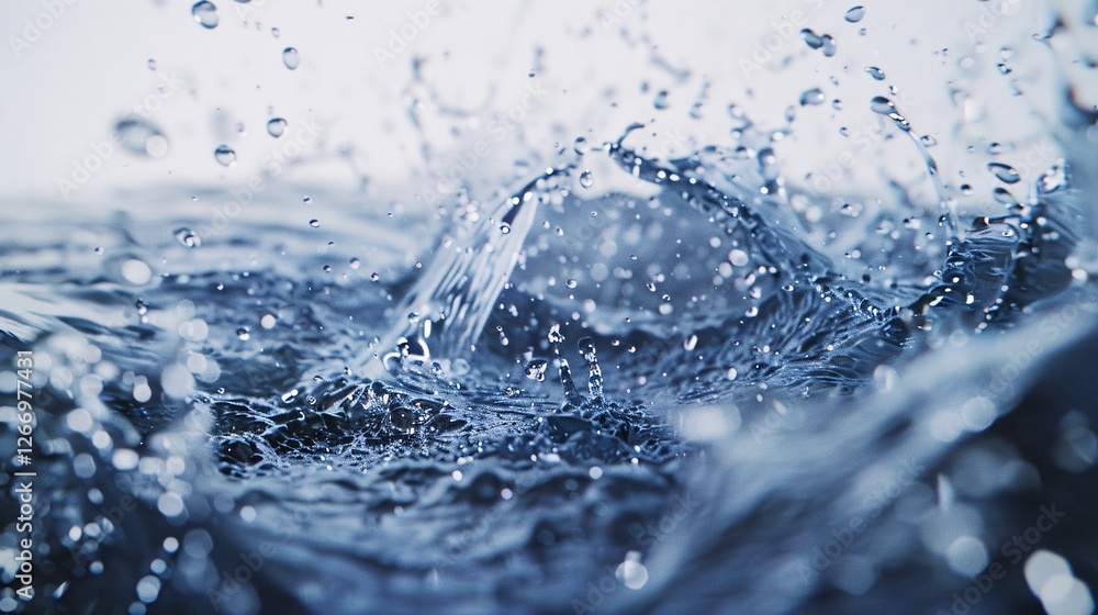 A splash of water with many drops falling from the sky A splash of water with many drops falling from the sky