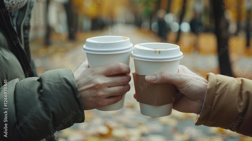 Two people holding cups of coffee Two people holding cups of coffee