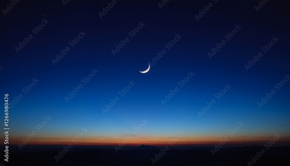 Crescent moon glowing in deep blue sky at twilight, celestial beauty Crescent moon glowing in deep blue sky at twilight, celestial beauty